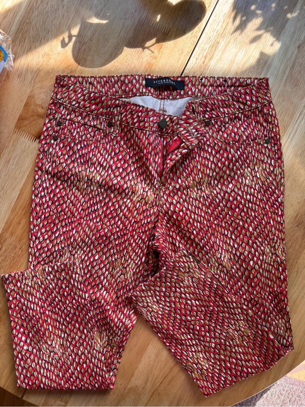 Liverpool Red and Olive Abstract Print Skinny Pants
